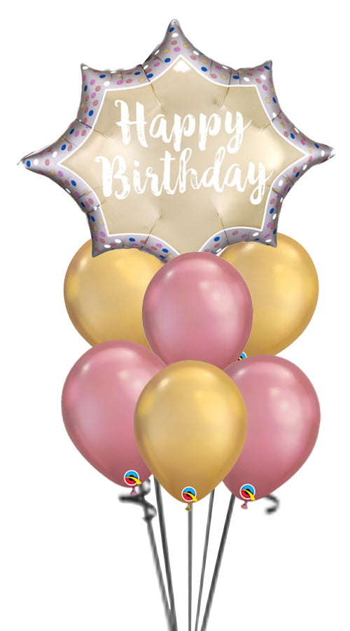 Birthday Satin Gold Sparkle Chrome Balloon Bouquet