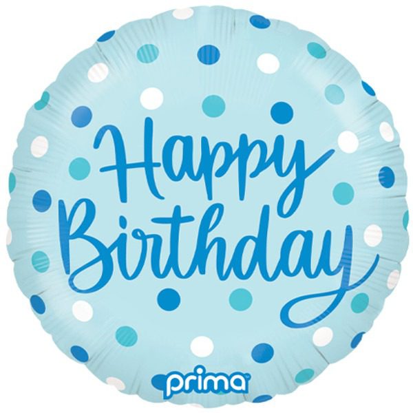 Round Birthday Blue Dots Foil Balloon