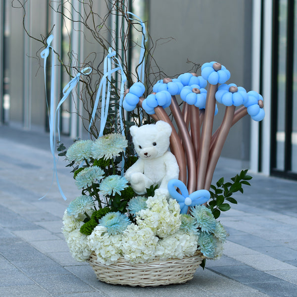 New Baby Boy Flower & Balloon