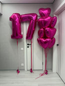 Any Two Number Dark pink & Love Heart Foil  Balloon Bouquet
