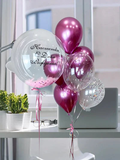 24inches Personalized Bubble Balloons with Feather inside PRE-ORDER 1DAY In Advance