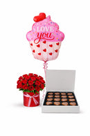 Love You Balloon Red Roses Choco Combo - 3 in 1