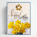 Greeting card with yellow flowers and 'Happy Birthday' 