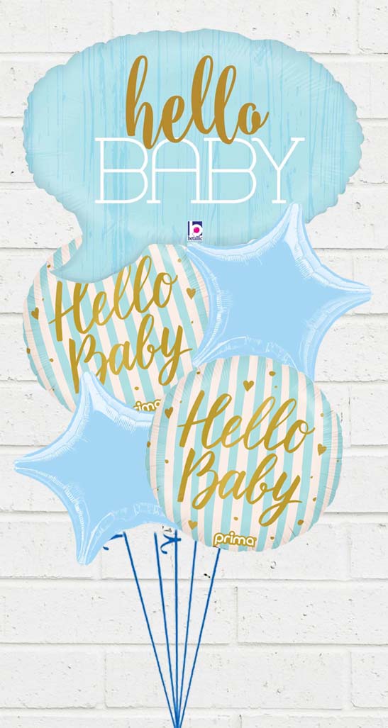 Hello Baby Blue stripes balloon bouquet with weight