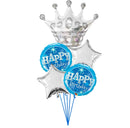 Silver Crown With Blue Happy Birthday balloons