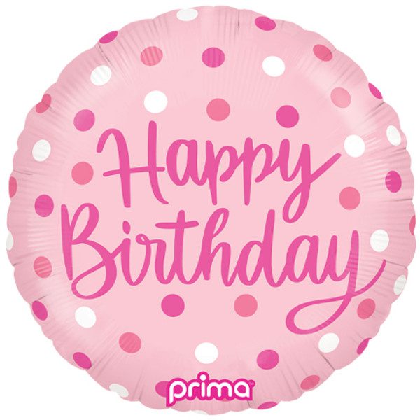 Round Birthday Pink Dots Foil Balloon