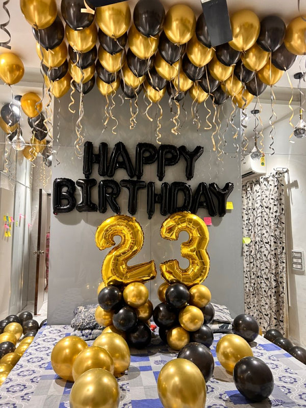 Black & shiny chrome gold balloon  with  any  two number  arrangement