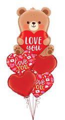 Love You Valentine Trendy Icons & Love You Bear Shape Balloon Bouquet