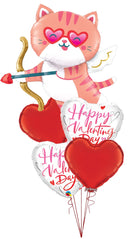 Cute Cat Cupid Shape & valentine Balloon Bouquet with red heart
