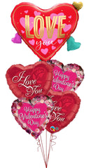 Valentines Day Rose Etched Hearts  Love You Ruffle Collar Heart Shape Balloon Bouquet