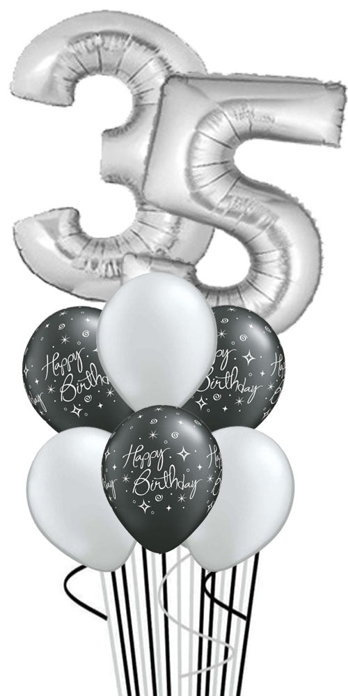 Black Bday Sparkles,Silver any Number Balloons