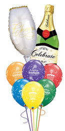 Celebrate Wine Champagne Glass Birthday Cake & Candles Balloon Bouquet