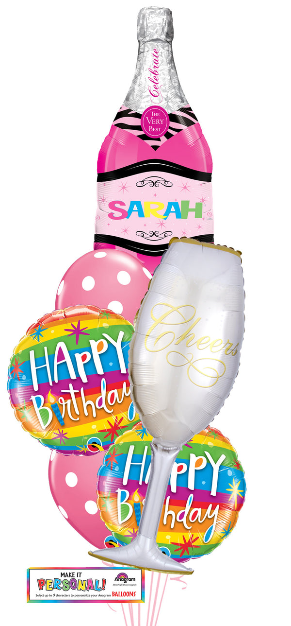Custom Name Pink Bubbly Balloon Bouquet