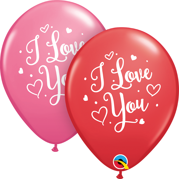 I Love You Hearts Script Balloon-2pcs.