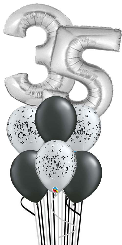 Any Age Silver and Black Birthday Bouquet With Weight