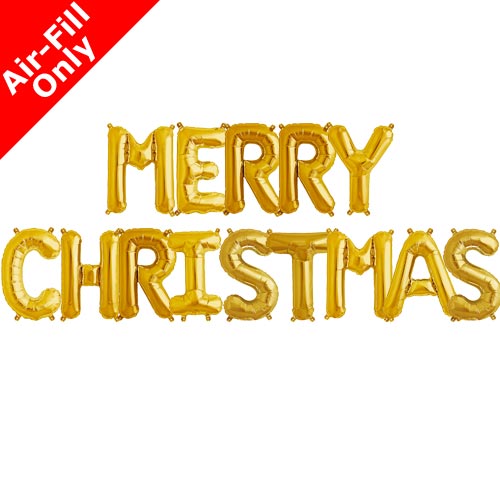 Merry Christmas Gold Letters - Balloon Banner - Air-Filled - NON FLYING / NO HELIUM