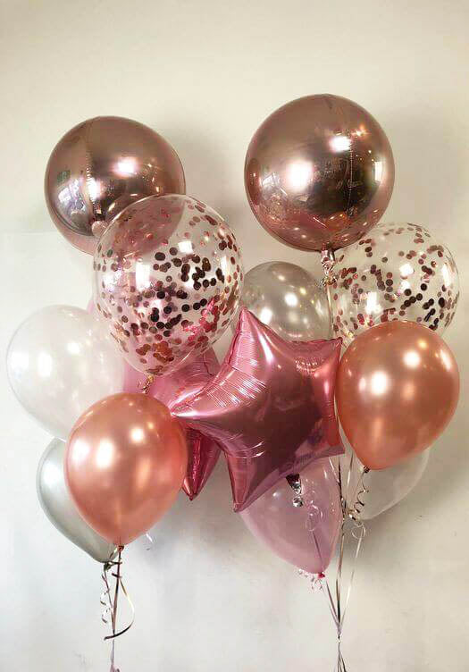 Confetti, Orbz and Rose Pink Balloon Bouquet