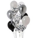 Black and Silver Confetti Balloons 12pcs with weight