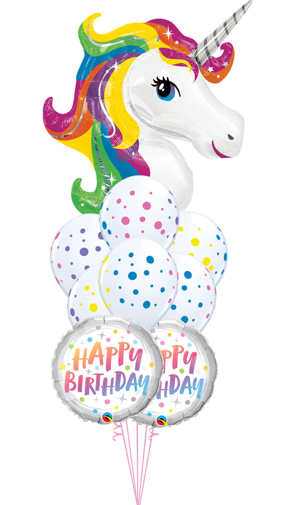 Birthday Rainbow Dots Unicorn Balloons With weight