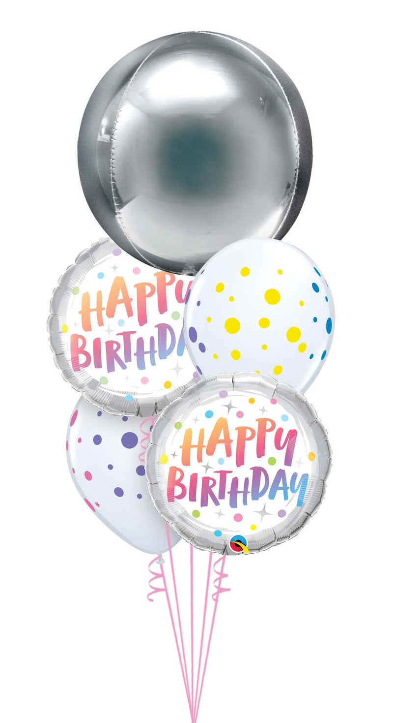 Birthday Rainbow Dots Silver Orbz Balloons