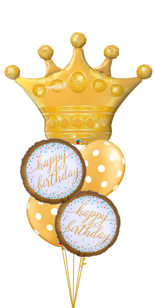 Golden Crown Pastel Birthday Balloon Bouquet