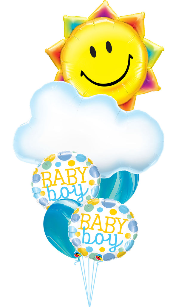 Smiley New Baby Boy Cloud Balloons