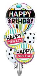 Birthday Black,White Band & Dots Balloons