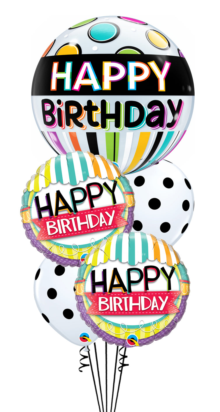 Birthday Black,White Band & Dots Balloons