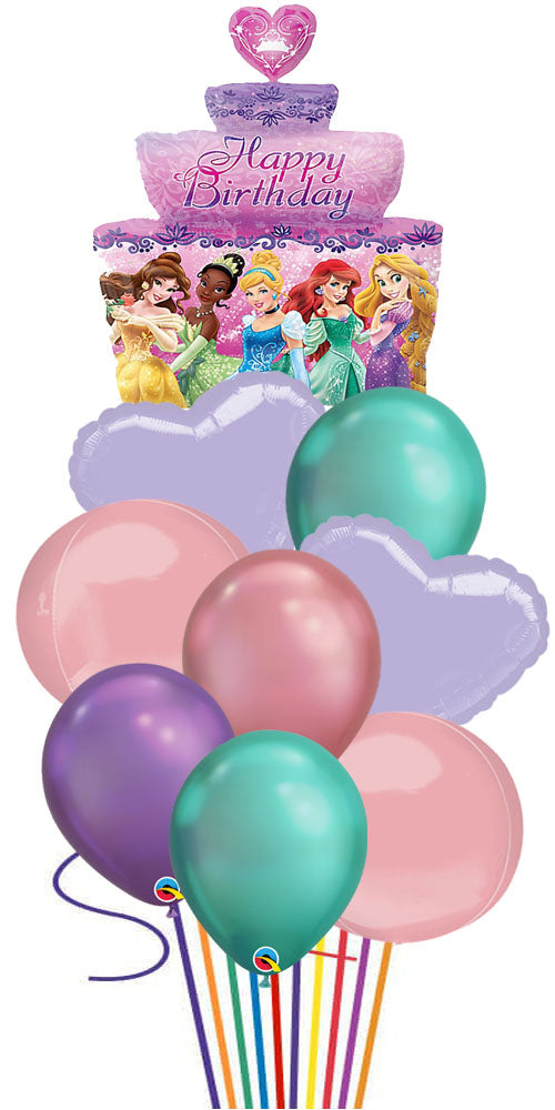 Multi-Princess Cake,Orbez Chrome Balloons