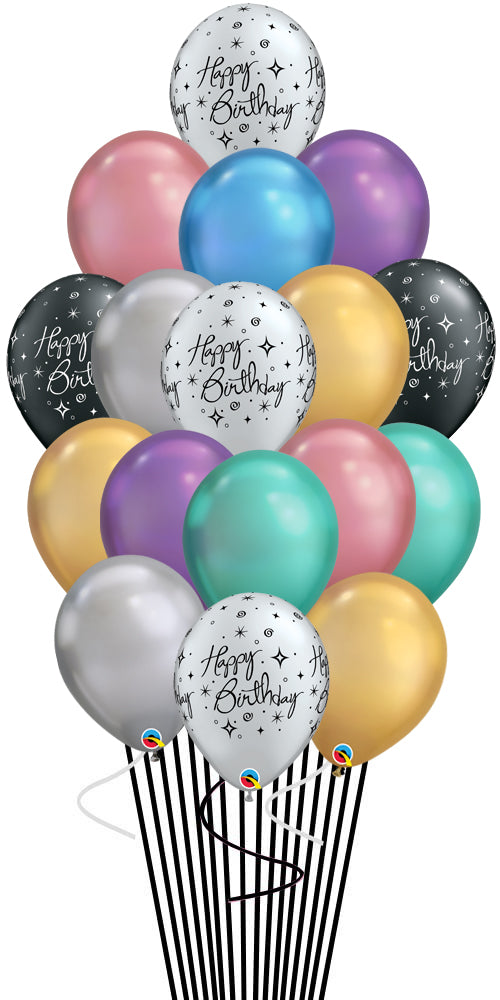 Assorted Chrome and Sparkling Birthday Balloon Bouquet - 15pcs
