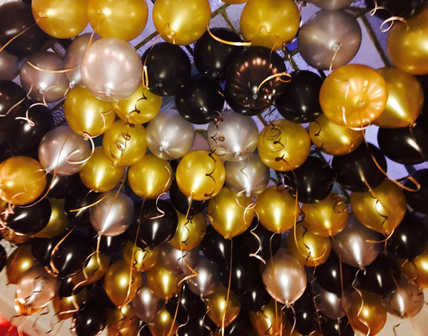 100 Gold,Silver and black balloons FOR CEILING