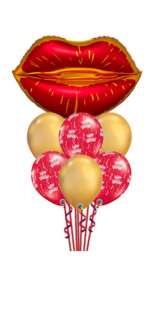 LIPS SANGRIA SATIN Red Happy Birthday Balloon Bouquet With WEight