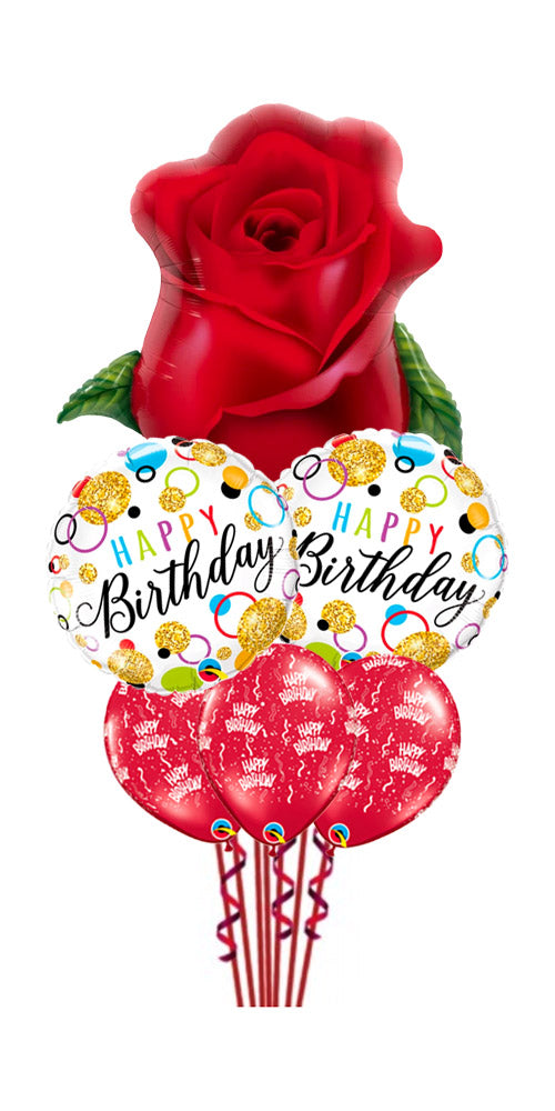 Red Rose Bud Happy Birthday Balloon Bouquet With Weight