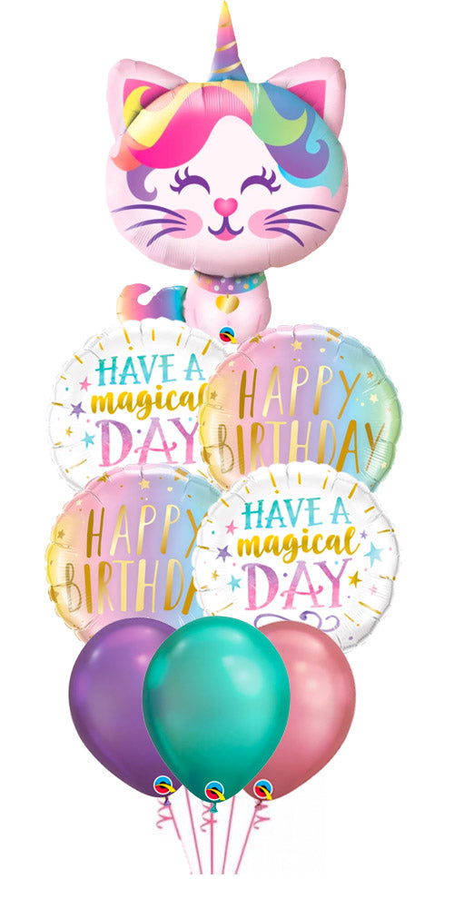 Mythical Caticorn Magical Birthday Big Balloon Bouquet