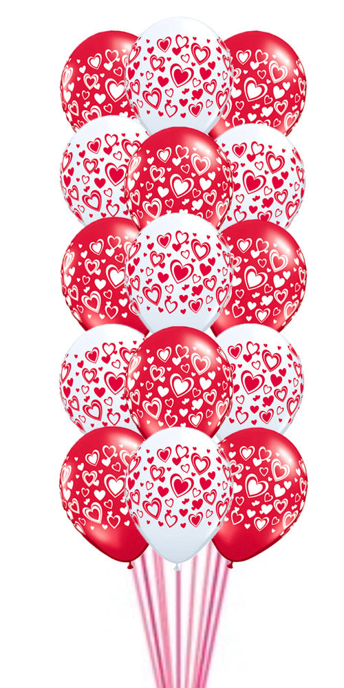 15 Double Hearts Wrap Print Balloons with weight