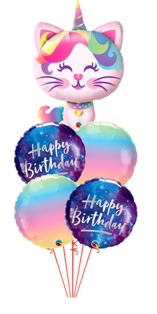 Mythical Caticorn Pastel Ombre Birthday Balloon Bouquet