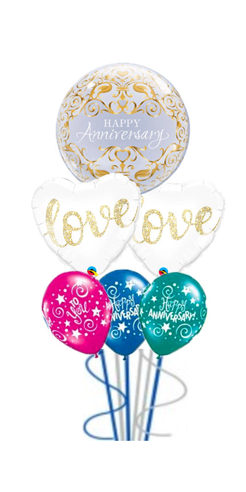Anniversary Classic Bubble and Love Glitter Gold Bouquet