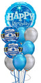 Jumbo Birthday Sparkle Blue  and Badge with Chrome Big Bouquet