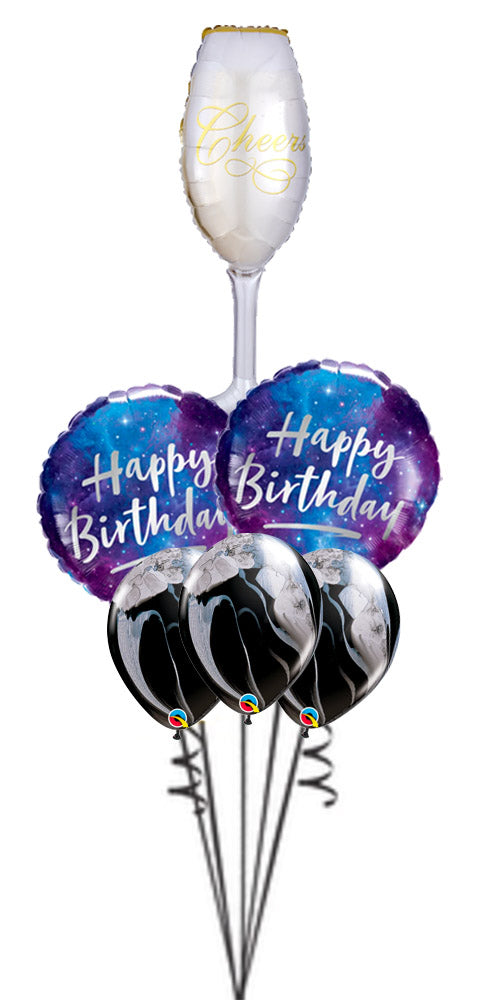 Champagne Glass Galaxy Birthday SuperAgate Balloon Bouquet