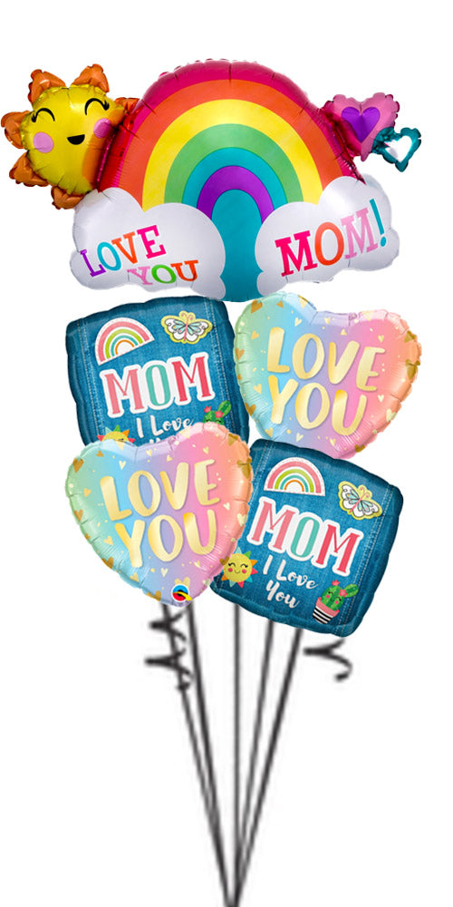 Rainbow Love You Mom Denim Patches Balloon Bouquet