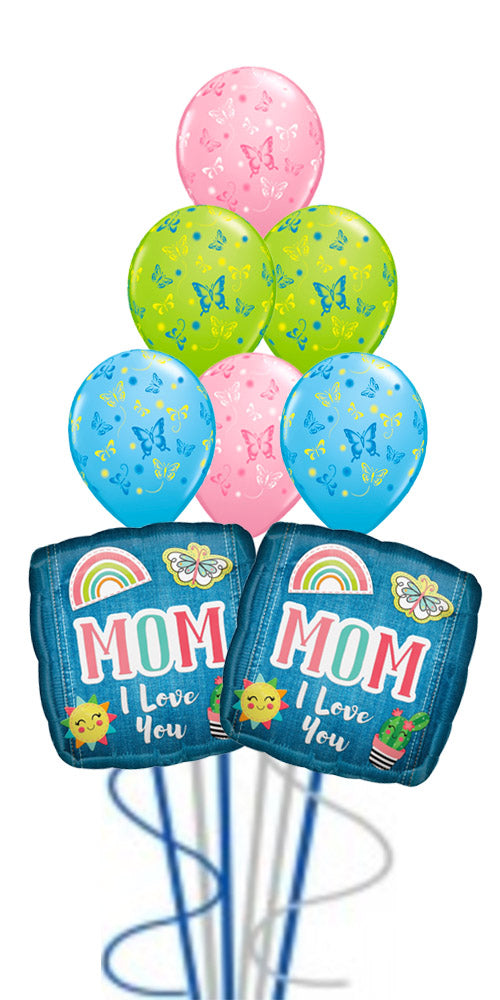 Denim Patches Daisies and Butterflies Love You Mom Bouquet