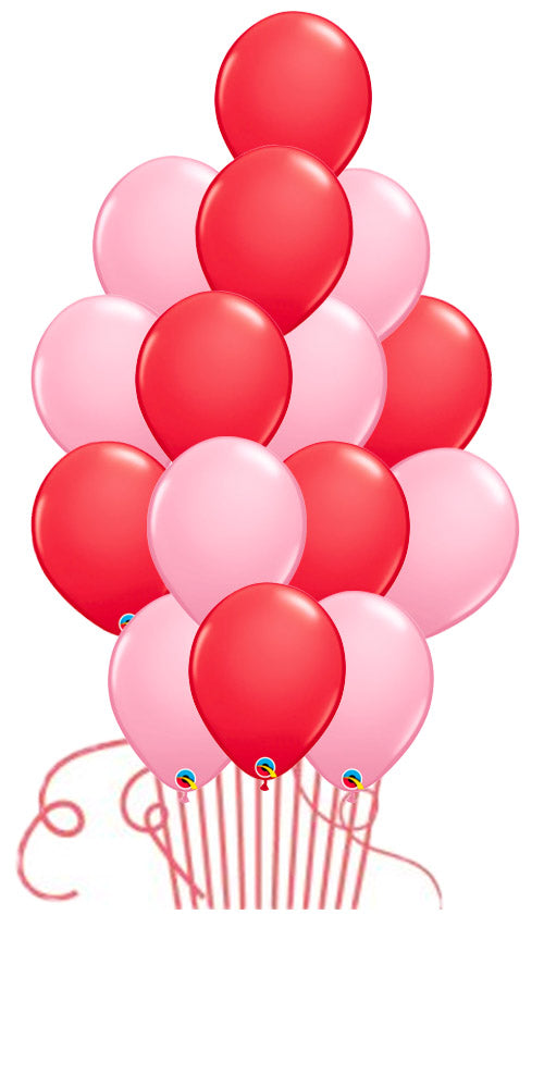 Red and Pink Balloon Bouquets  15pcs with Hi-Float and Weights