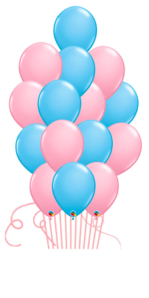 Pale Blue and Pink Balloon Bouquets 15pcs with Hi-Float and Weig