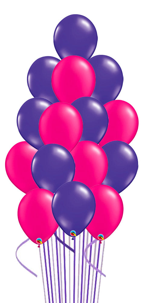 Magenta and Purple Balloon Bouquets 15pcs with Hi-Float and Weig