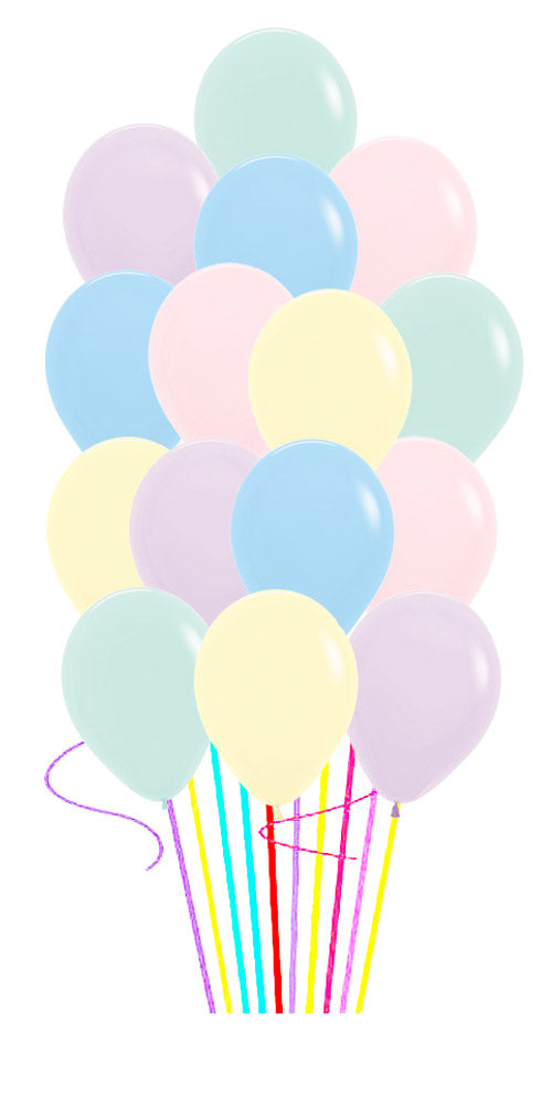 Pastel Color Latex Balloon Bouquets 15pcs with Hi-Float and Weig