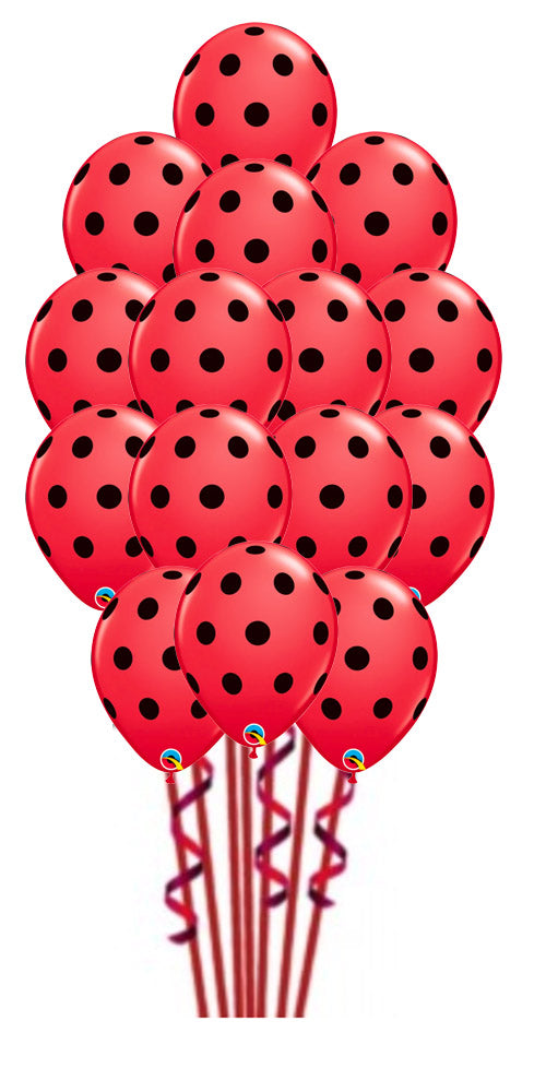 Lady Bug Red Latex with Black Polka Balloon Bouquet with Hi-Floa