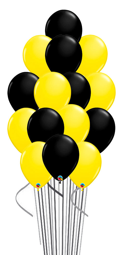 Black and Yellow Balloon Bouquets 15pcs  with Hi-Float and Weigh