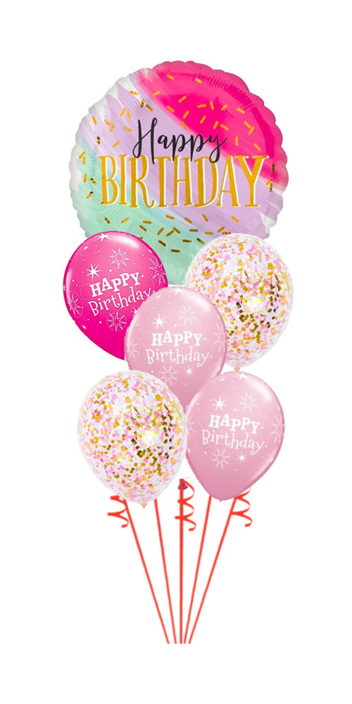 Jumbo Water Color Birthday Confetti and Sparkle Balloon Bouquet With Wight