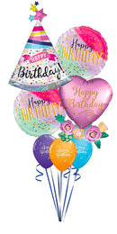 Happy Birthday Sparkle Banner Satin and Jumbo WaterColor Balloon