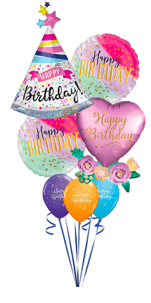 Happy Birthday Sparkle Banner Satin and Jumbo WaterColor Balloon
